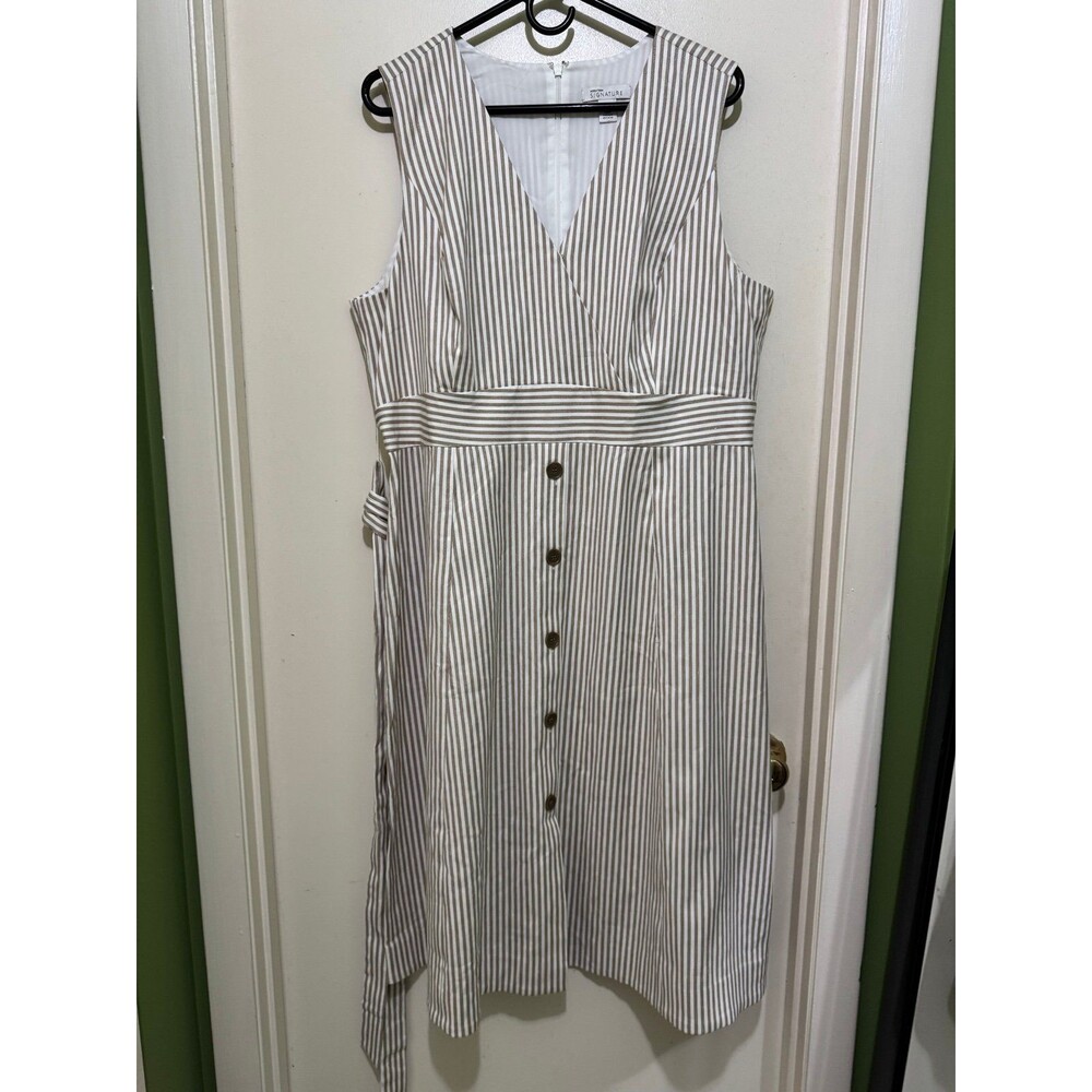 NORDSTROM SIGNATURE LINEN BLEND STRIPE MIDI DRESS size 18 nwot